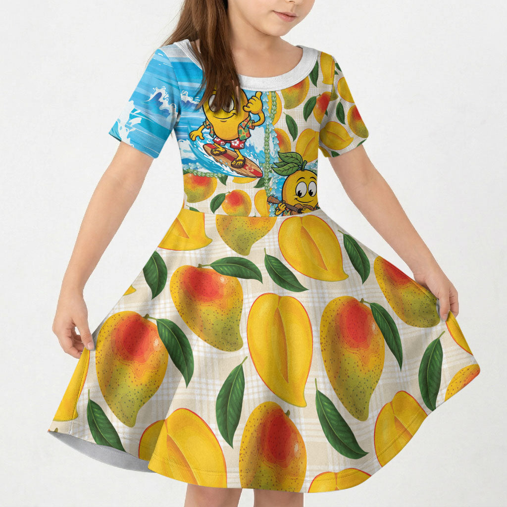 Aloha Hawaii Summer Kid Short Sleeve Dress Hawaiian Lei Surfing Mango Palaka Motifs LT14 KID Blue - Polynesian Pride