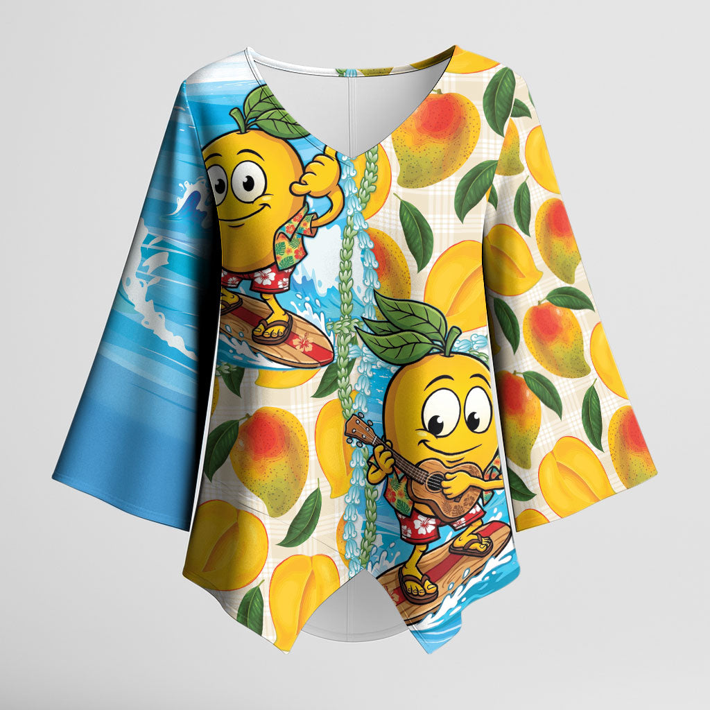 Aloha Hawaii Summer Kimono Sleeve Blouse Hawaiian Lei Surfing Mango Palaka Motifs LT14 Female Blue - Polynesian Pride