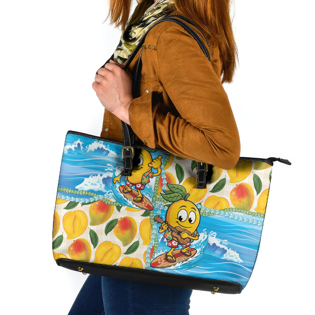 Aloha Hawaii Summer Leather Tote Bag Hawaiian Lei Surfing Mango Palaka Motifs LT14 Blue - Polynesian Pride