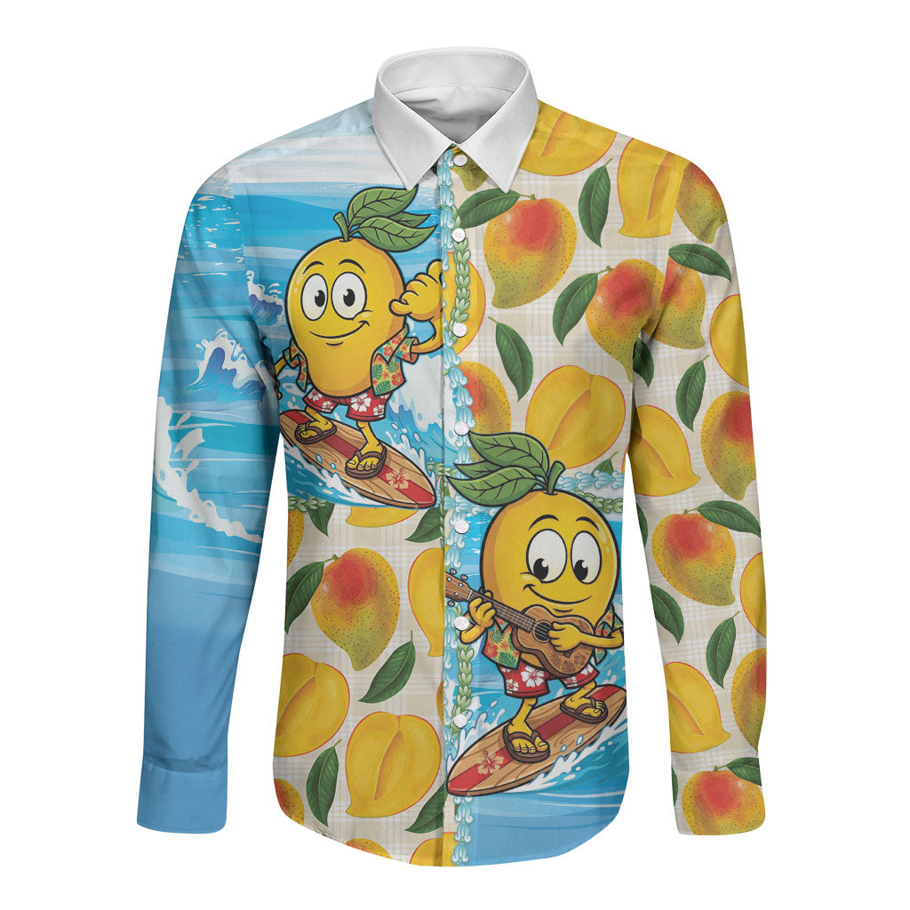 Aloha Hawaii Summer Long Sleeve Button Shirt Hawaiian Lei Surfing Mango Palaka Motifs LT14 Unisex Blue - Polynesian Pride