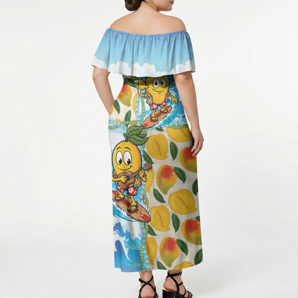 Aloha Hawaii Summer Off Shoulder Maxi Dress Hawaiian Lei Surfing Mango Palaka Motifs LT14 - Polynesian Pride