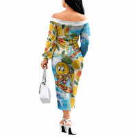 Aloha Hawaii Summer Off The Shoulder Long Sleeve Dress Hawaiian Lei Surfing Mango Palaka Motifs LT14 - Polynesian Pride