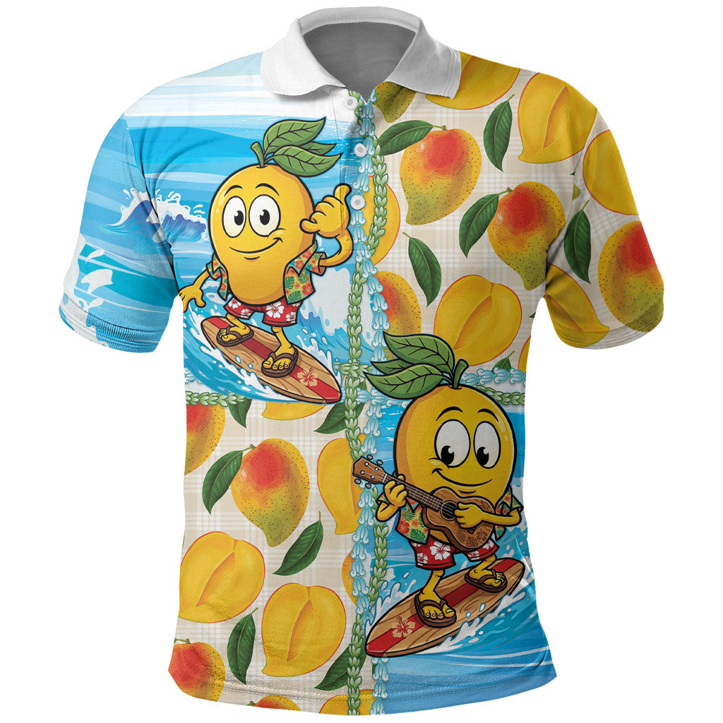 Aloha Hawaii Summer Polo Shirt Hawaiian Lei Surfing Mango Palaka Motifs LT14 Blue - Polynesian Pride