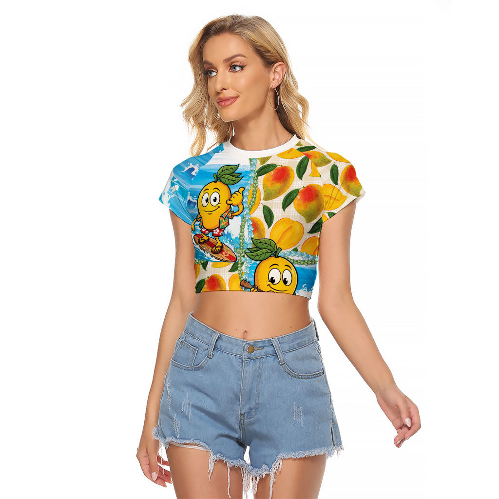 Aloha Hawaii Summer Raglan Cropped T Shirt Hawaiian Lei Surfing Mango Palaka Motifs LT14 Female Blue - Polynesian Pride