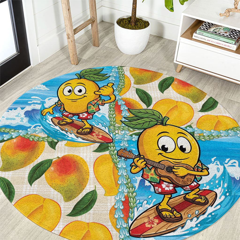 Aloha Hawaii Summer Round Carpet Hawaiian Lei Surfing Mango Palaka Motifs LT14 Blue - Polynesian Pride