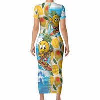 Aloha Hawaii Summer Short Sleeve Bodycon Dress Hawaiian Lei Surfing Mango Palaka Motifs LT14 - Polynesian Pride