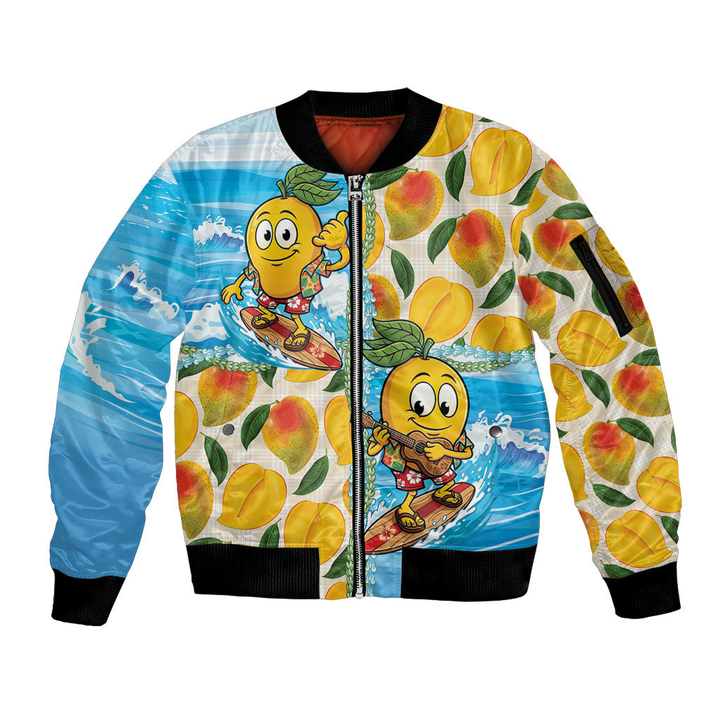 Aloha Hawaii Summer Sleeve Zip Bomber Jacket Hawaiian Lei Surfing Mango Palaka Motifs LT14 Unisex Blue - Polynesian Pride