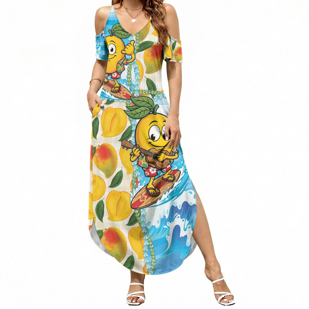 Aloha Hawaii Summer Summer Maxi Dress Hawaiian Lei Surfing Mango Palaka Motifs LT14 Women Blue - Polynesian Pride
