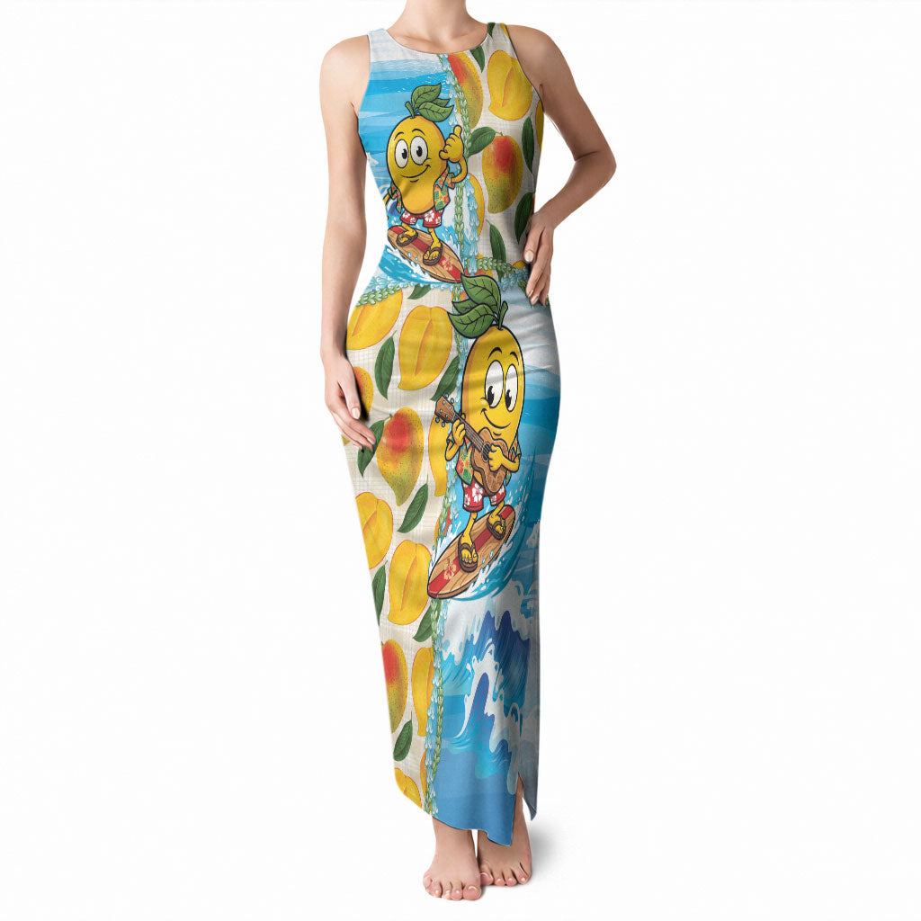 Aloha Hawaii Summer Tank Maxi Dress Hawaiian Lei Surfing Mango Palaka Motifs LT14 Women Blue - Polynesian Pride