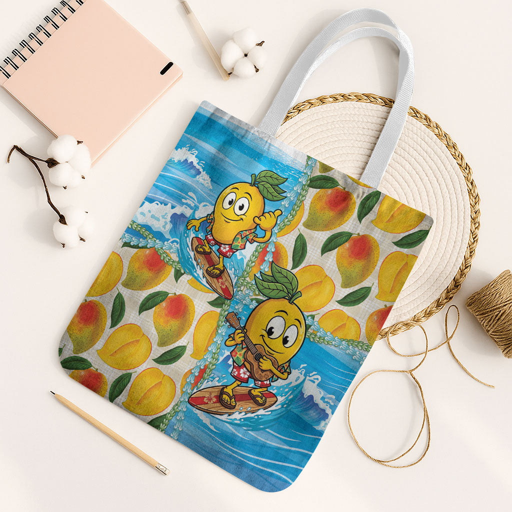 Aloha Hawaii Summer Tote Bag Hawaiian Lei Surfing Mango Palaka Motifs LT14 White Strap One Size Blue - Polynesian Pride
