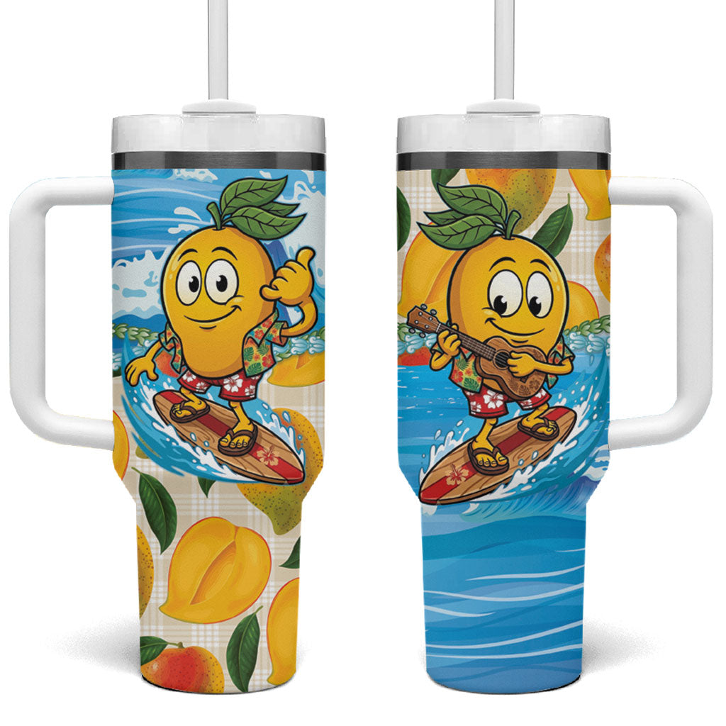 Aloha Hawaii Summer Tumbler With Handle Hawaiian Lei Surfing Mango Palaka Motifs LT14 One Size: 40 oz Blue - Polynesian Pride