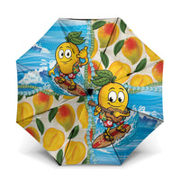 Aloha Hawaii Summer Umbrella Hawaiian Lei Surfing Mango Palaka Motifs LT14 One Size Folded 11.42 inch Opened Diameter 37.4 inch Blue - Polynesian Pride