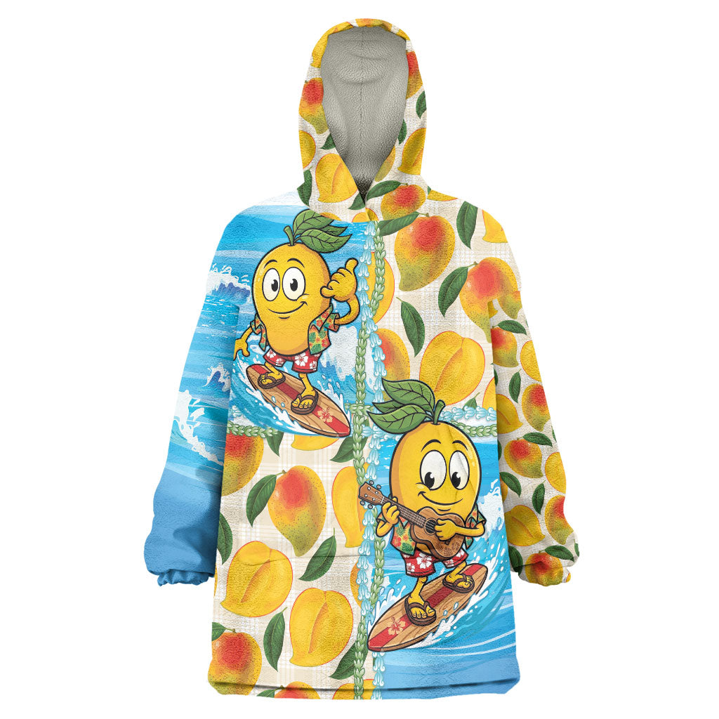 Aloha Hawaii Summer Wearable Blanket Hoodie Hawaiian Lei Surfing Mango Palaka Motifs LT14 One Size Blue - Polynesian Pride
