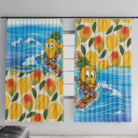 Aloha Hawaii Summer Window Curtain Hawaiian Lei Surfing Mango Palaka Motifs LT14 With Hooks Blue - Polynesian Pride