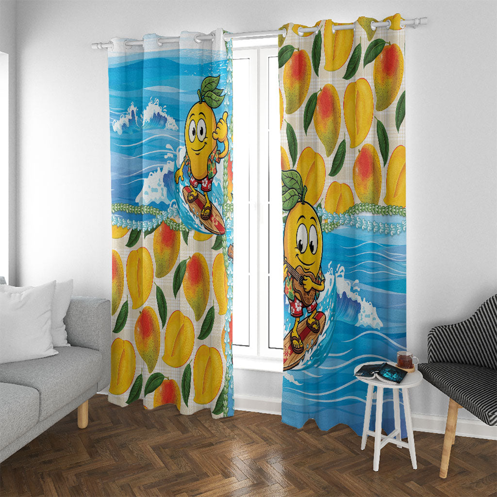 Aloha Hawaii Summer Window Curtain Hawaiian Lei Surfing Mango Palaka Motifs LT14 With Grommets Blue - Polynesian Pride