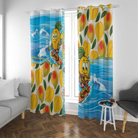 Aloha Hawaii Summer Window Curtain Hawaiian Lei Surfing Mango Palaka Motifs LT14 With Grommets Blue - Polynesian Pride