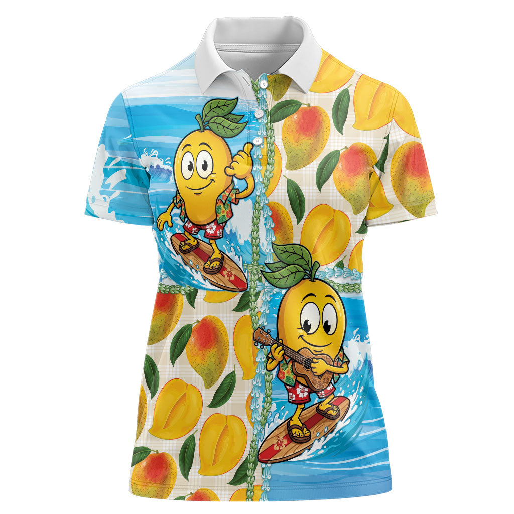 Aloha Hawaii Summer Women Polo Shirt Hawaiian Lei Surfing Mango Palaka Motifs LT14 Female Blue - Polynesian Pride