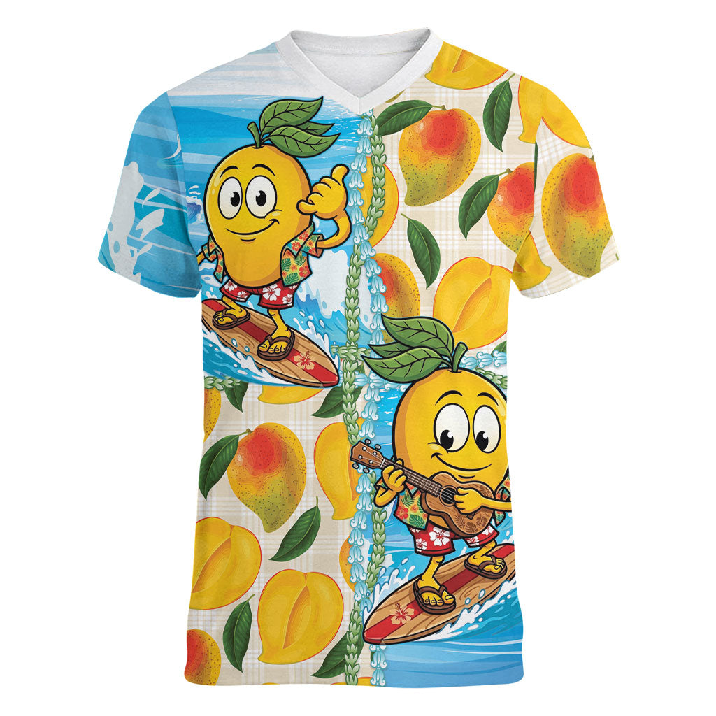Aloha Hawaii Summer Women V-Neck T-Shirt Hawaiian Lei Surfing Mango Palaka Motifs LT14 Female Blue - Polynesian Pride