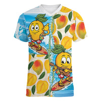 Aloha Hawaii Summer Women V-Neck T-Shirt Hawaiian Lei Surfing Mango Palaka Motifs LT14 Female Blue - Polynesian Pride