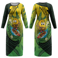 Hawaii Surfing Mango Couples Matching Long Sleeve Bodycon Dress and Long Sleeve Button Shirt Manako Polynesian Fish Hook LT14 - Polynesian Pride