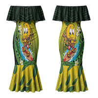 Hawaii Surfing Mango Couples Matching Mermaid Dress and Long Sleeve Button Shirt Manako Polynesian Fish Hook LT14 - Polynesian Pride
