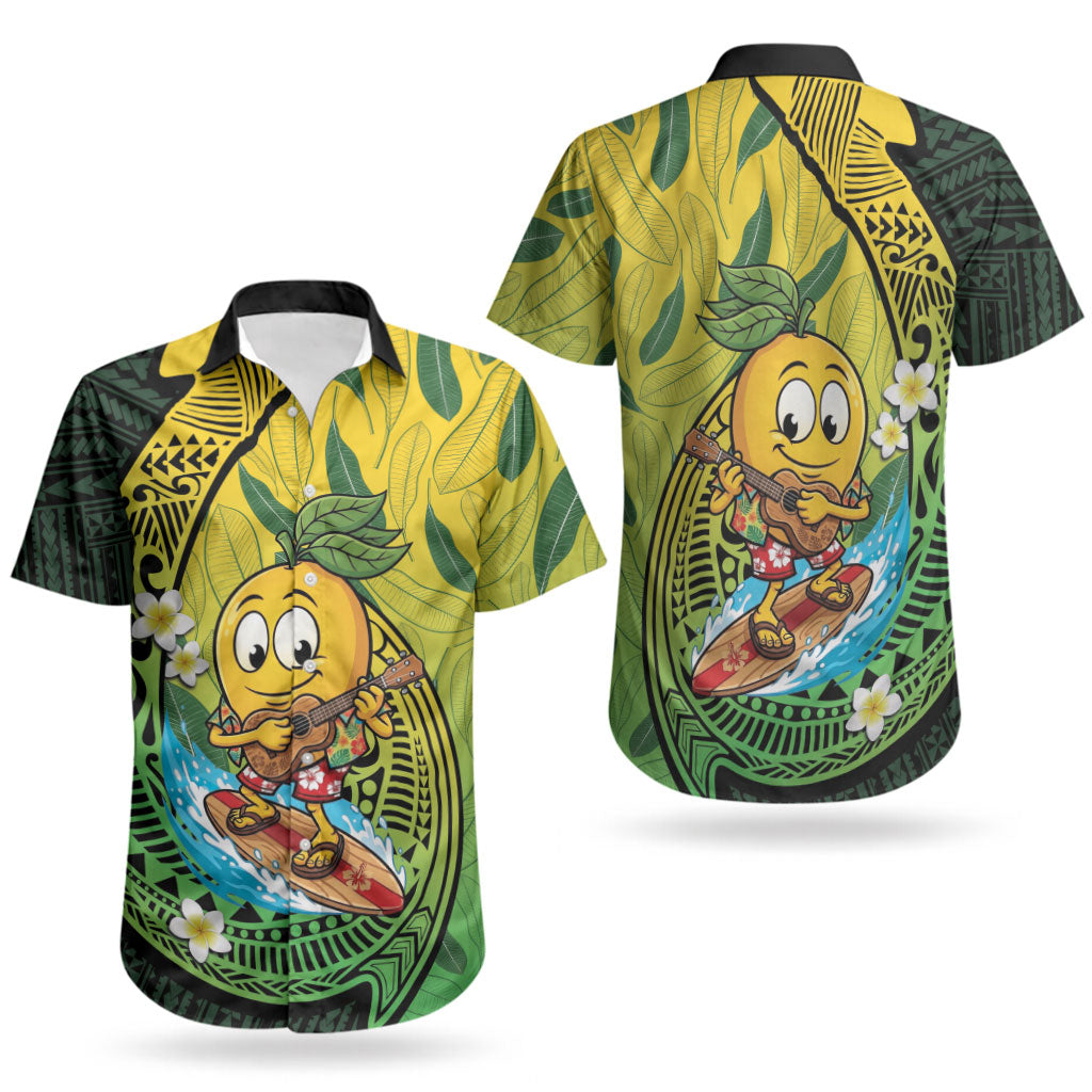 Hawaii Surfing Mango Couples Matching Off Shoulder Maxi Dress and Hawaiian Shirt Manako Polynesian Fish Hook LT14 - Polynesian Pride