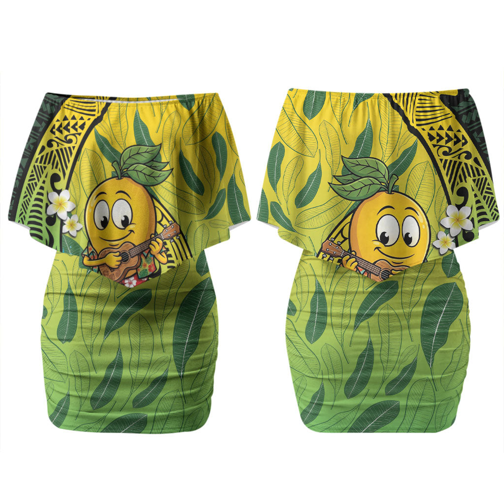 Hawaii Surfing Mango Couples Matching Off Shoulder Short Dress and Hawaiian Shirt Manako Polynesian Fish Hook LT14 - Polynesian Pride