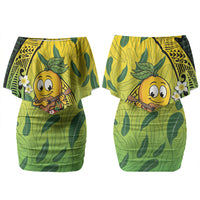 Hawaii Surfing Mango Couples Matching Off Shoulder Short Dress and Hawaiian Shirt Manako Polynesian Fish Hook LT14 - Polynesian Pride