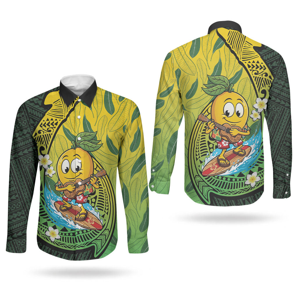 Hawaii Surfing Mango Couples Matching Puletasi and Long Sleeve Button Shirt Manako Polynesian Fish Hook LT14 - Polynesian Pride