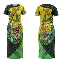 Hawaii Surfing Mango Couples Matching Short Sleeve Bodycon Dress and Long Sleeve Button Shirt Manako Polynesian Fish Hook LT14 - Polynesian Pride