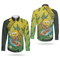 Hawaii Surfing Mango Couples Matching Summer Maxi Dress and Long Sleeve Button Shirt Manako Polynesian Fish Hook LT14 - Polynesian Pride