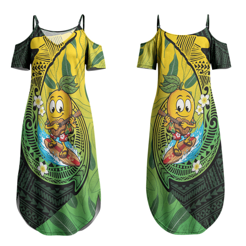 Hawaii Surfing Mango Couples Matching Summer Maxi Dress and Long Sleeve Button Shirt Manako Polynesian Fish Hook LT14 - Polynesian Pride