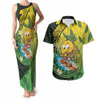 Hawaii Surfing Mango Couples Matching Tank Maxi Dress and Hawaiian Shirt Manako Polynesian Fish Hook LT14 Green - Polynesian Pride