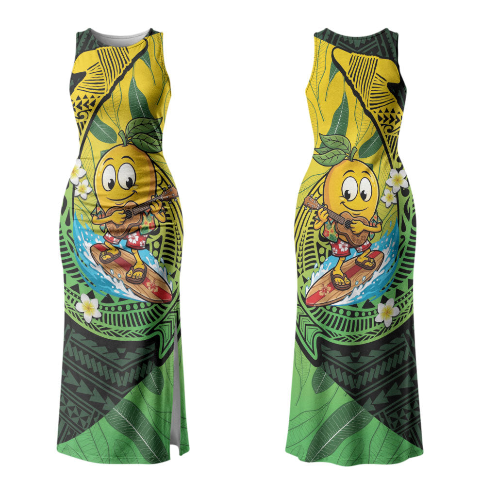 Hawaii Surfing Mango Couples Matching Tank Maxi Dress and Hawaiian Shirt Manako Polynesian Fish Hook LT14 - Polynesian Pride