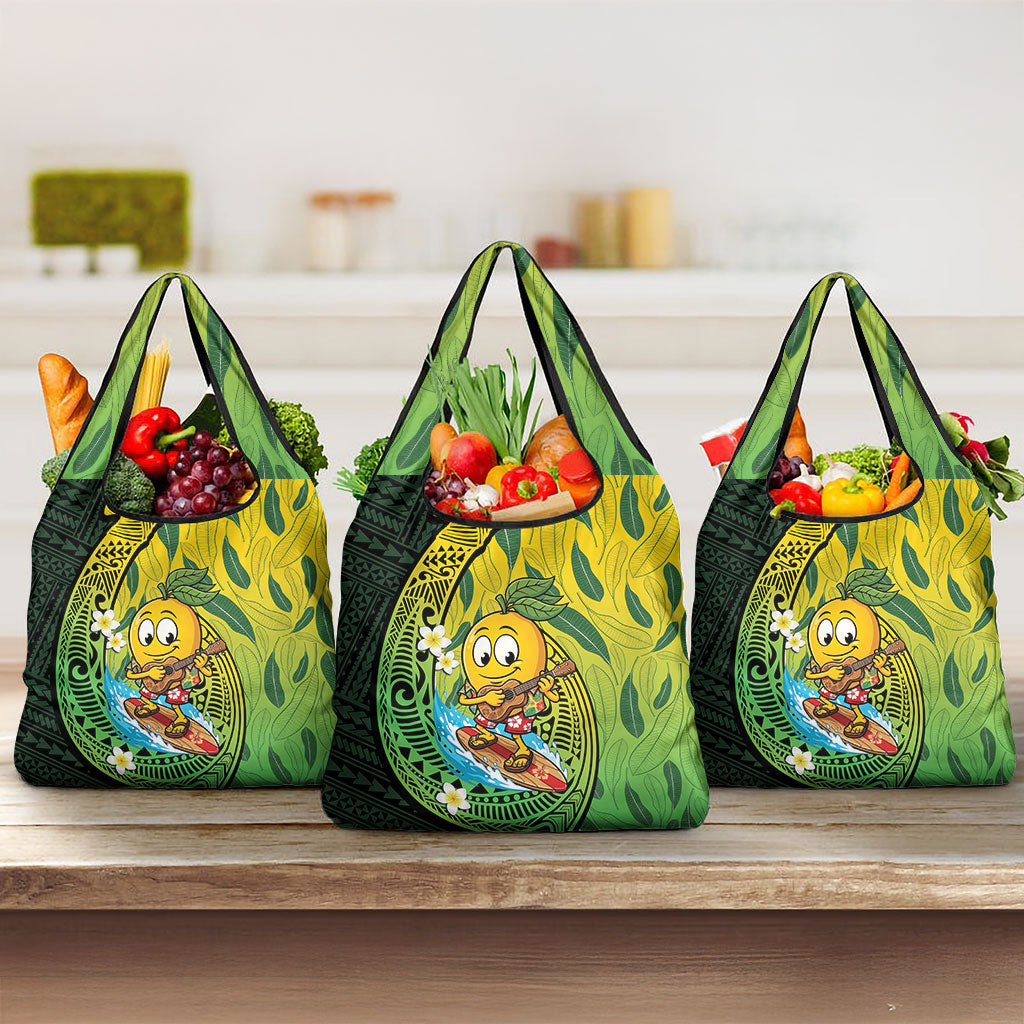 Hawaii Surfing Mango Grocery Bag Manako Polynesian Fish Hook LT14 3-pack One Size Green - Polynesian Pride