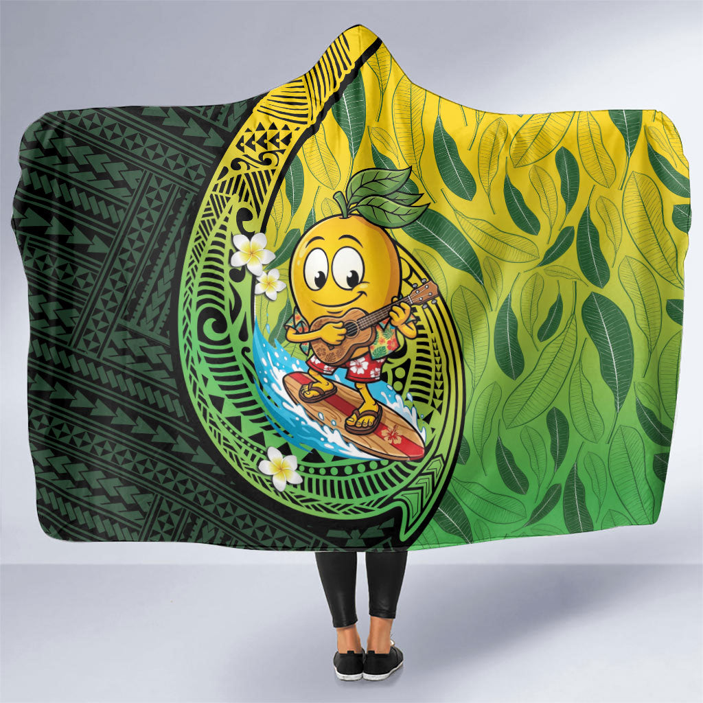 Hawaii Surfing Mango Hooded Blanket Manako Polynesian Fish Hook LT14 One Size Green - Polynesian Pride