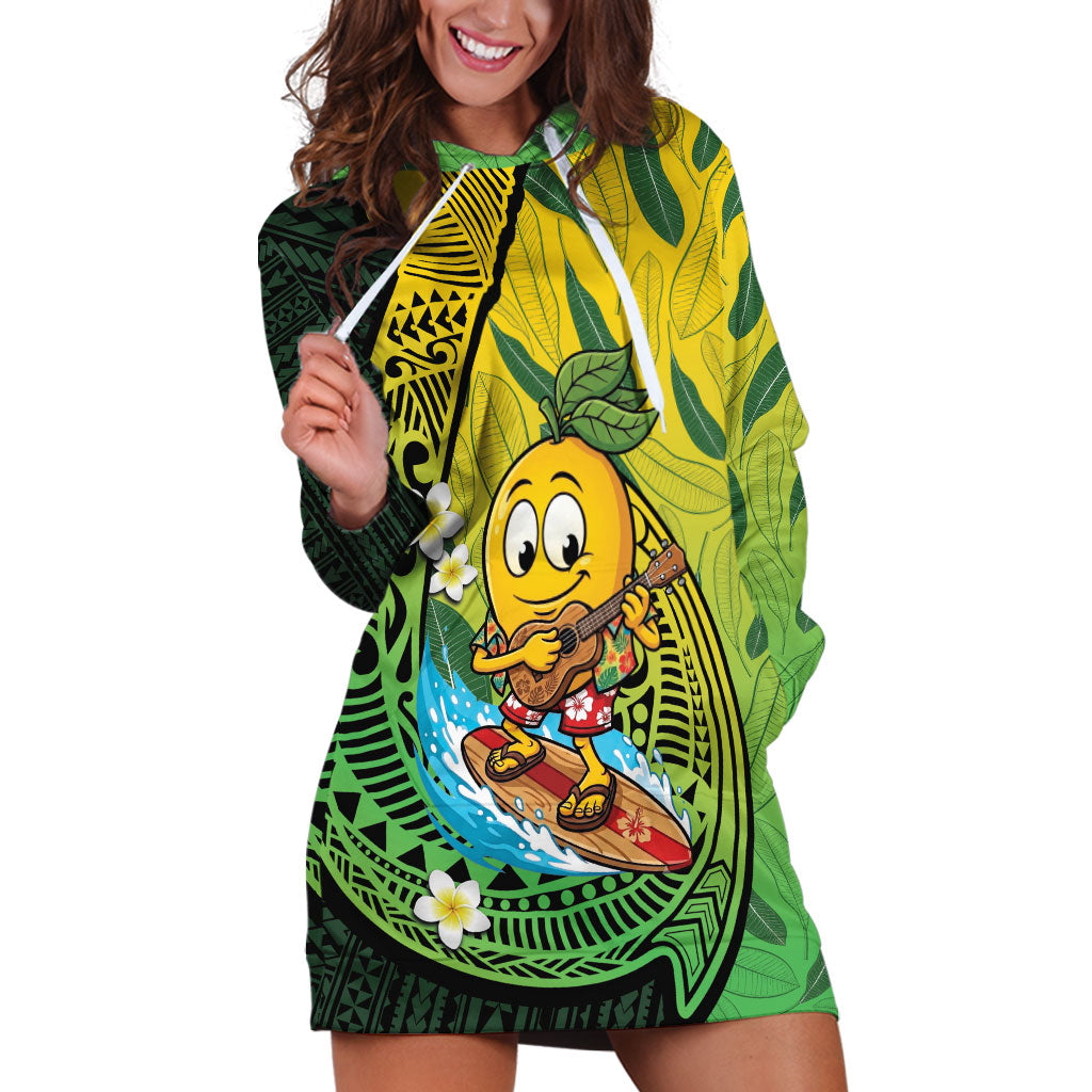 Hawaii Surfing Mango Hoodie Dress Manako Polynesian Fish Hook LT14 Green - Polynesian Pride