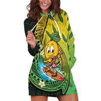 Hawaii Surfing Mango Hoodie Dress Manako Polynesian Fish Hook LT14 Green - Polynesian Pride