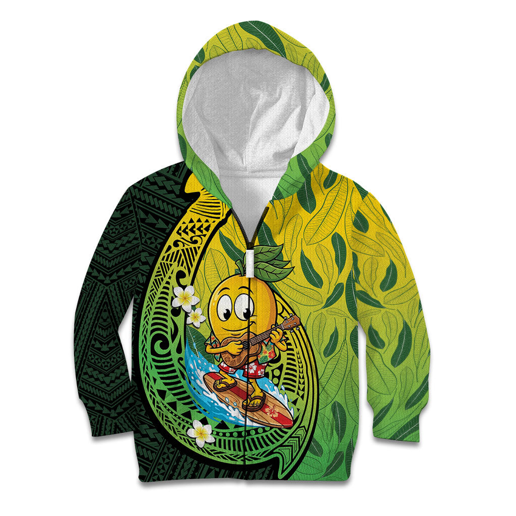 Hawaii Surfing Mango Kid Hoodie Manako Polynesian Fish Hook LT14 Zip Hoodie Green - Polynesian Pride