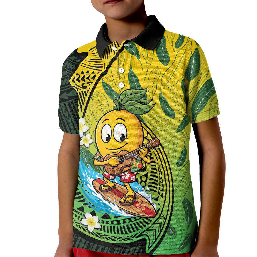 Hawaii Surfing Mango Kid Polo Shirt Manako Polynesian Fish Hook LT14 Kid Green - Polynesian Pride