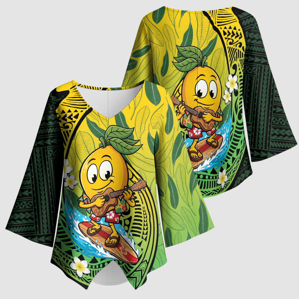 Hawaii Surfing Mango Kimono Sleeve Blouse Manako Polynesian Fish Hook LT14 - Polynesian Pride