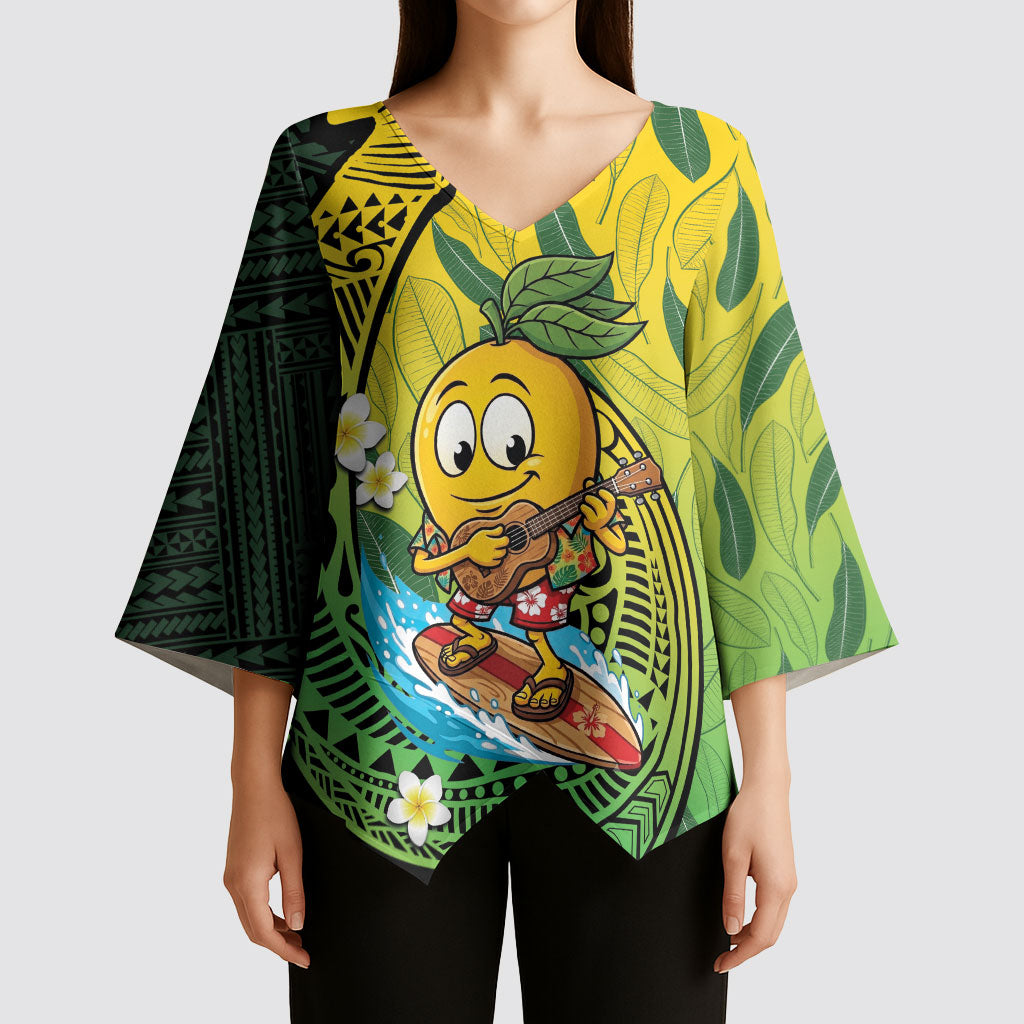 Hawaii Surfing Mango Kimono Sleeve Blouse Manako Polynesian Fish Hook LT14 - Polynesian Pride