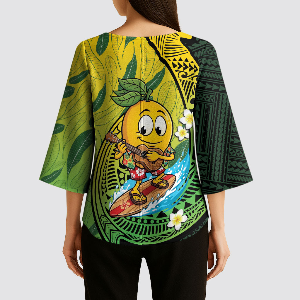 Hawaii Surfing Mango Kimono Sleeve Blouse Manako Polynesian Fish Hook LT14 - Polynesian Pride
