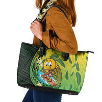 Hawaii Surfing Mango Leather Tote Bag Manako Polynesian Fish Hook LT14 Green - Polynesian Pride