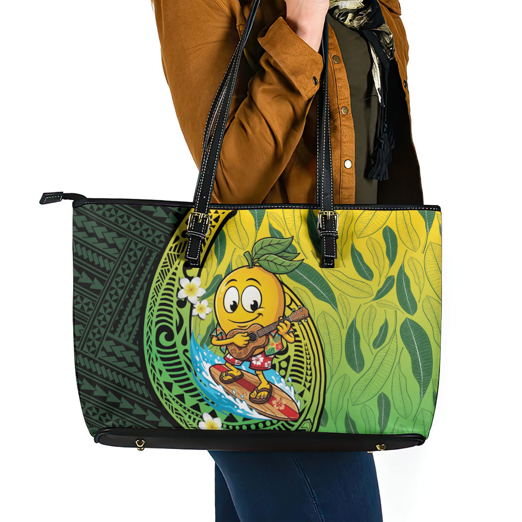 Hawaii Surfing Mango Leather Tote Bag Manako Polynesian Fish Hook LT14 - Polynesian Pride