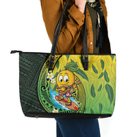 Hawaii Surfing Mango Leather Tote Bag Manako Polynesian Fish Hook LT14 - Polynesian Pride