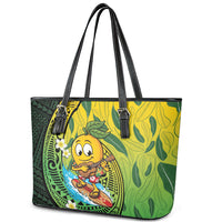 Hawaii Surfing Mango Leather Tote Bag Manako Polynesian Fish Hook LT14 - Polynesian Pride