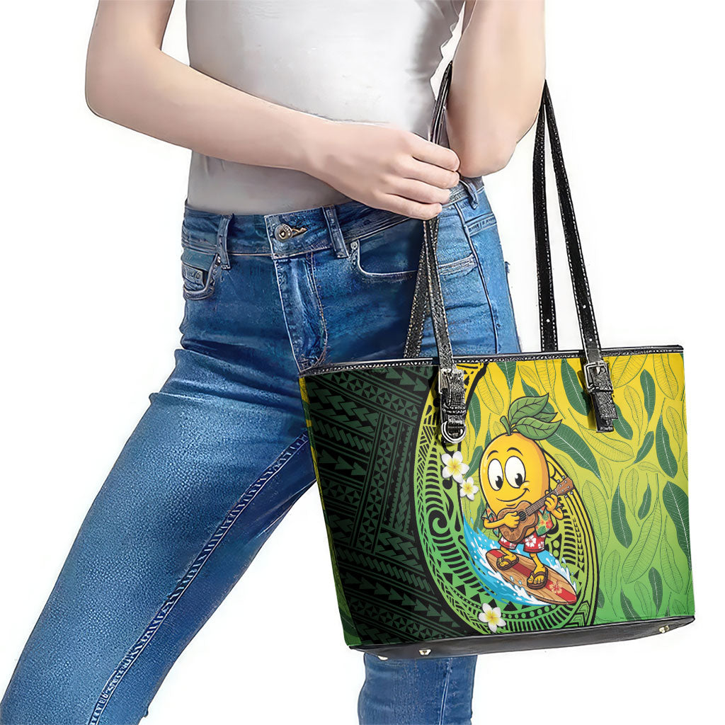 Hawaii Surfing Mango Leather Tote Bag Manako Polynesian Fish Hook LT14 - Polynesian Pride