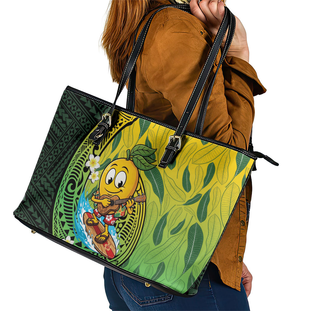 Hawaii Surfing Mango Leather Tote Bag Manako Polynesian Fish Hook LT14 - Polynesian Pride