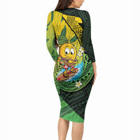 Hawaii Surfing Mango Long Sleeve Bodycon Dress Manako Polynesian Fish Hook LT14 - Polynesian Pride